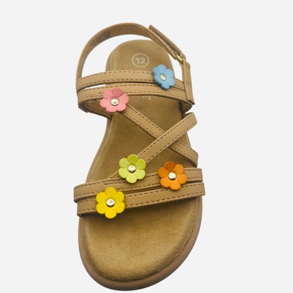 Toddler Girls' Tan Gladiator Sandals Floral Straps Hook & Loop Summer Size 12 - Picture 5 of 7